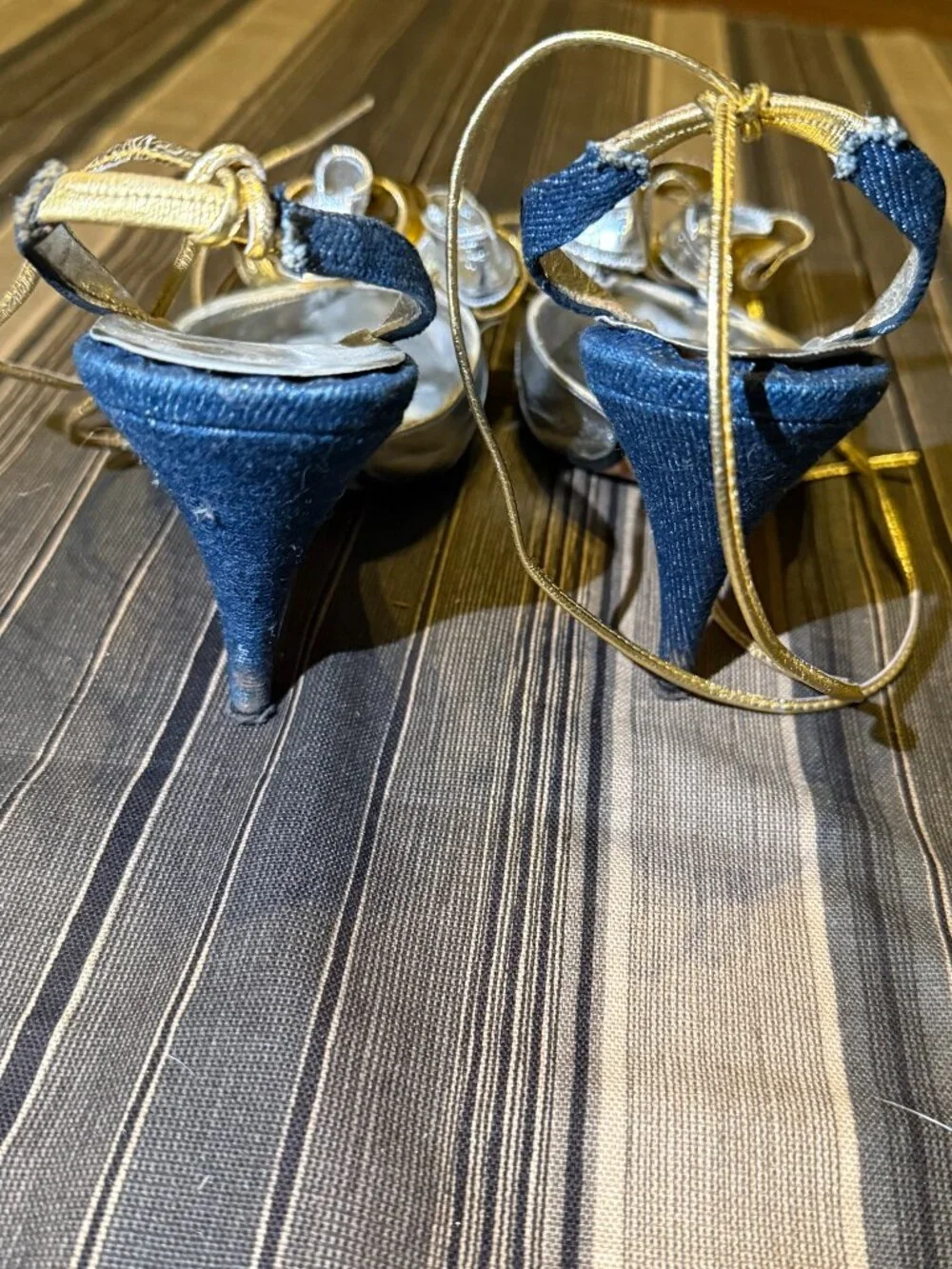 Vintage 80s Beverly Feldman Metallic Ankle-Tie Leather Spiral Heels Size 7
